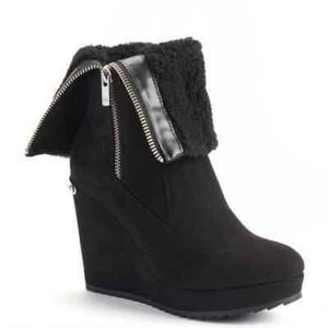 Juicy Couture Black Fold-Over Wedge Kasia Nikita Platform Wedge SuedeAnk…